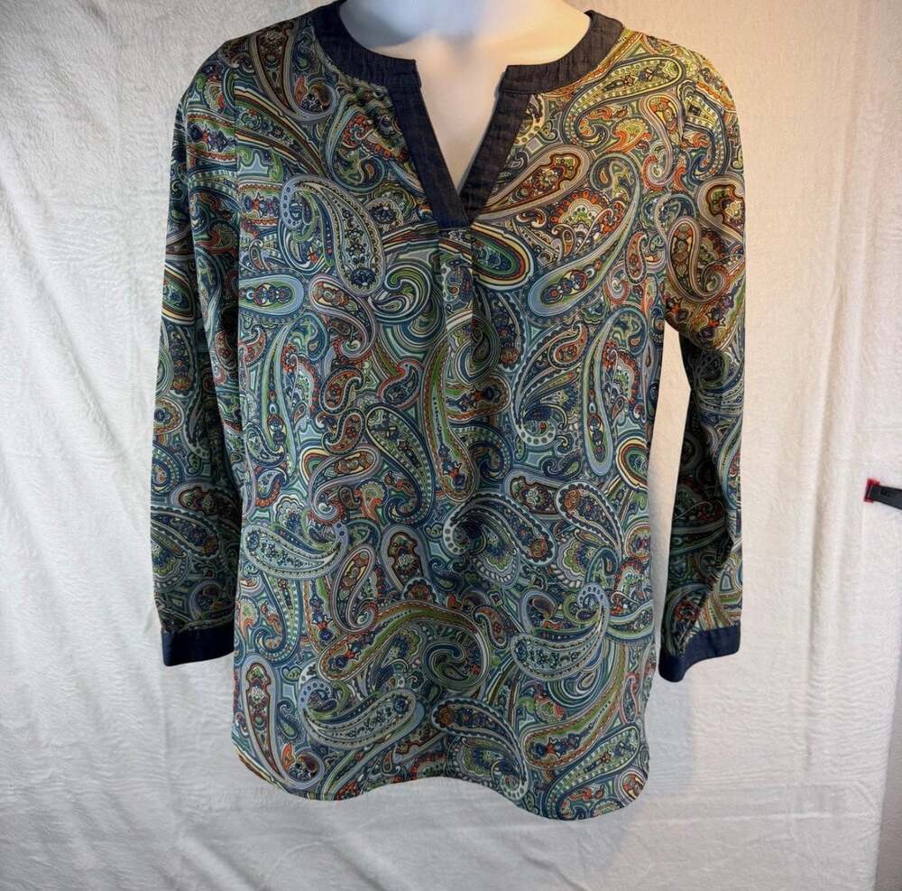 Liz Claiborne Paisley Print Long Sleeve Blouse Top Womens Size L